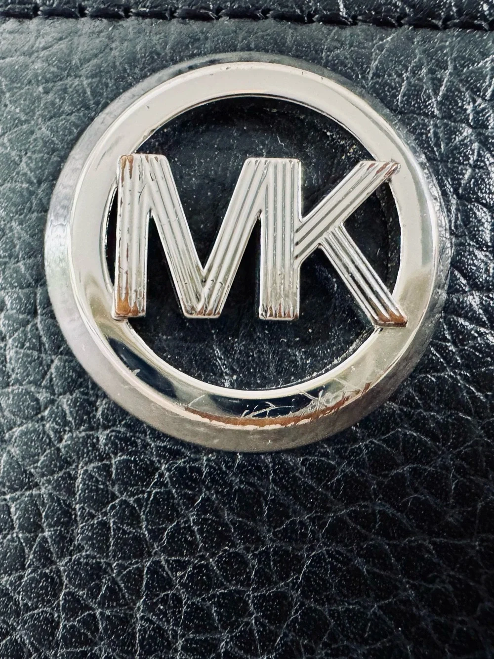 Michael Kors Wallet — Pebbled Leather Continental with Silver MK Emblem